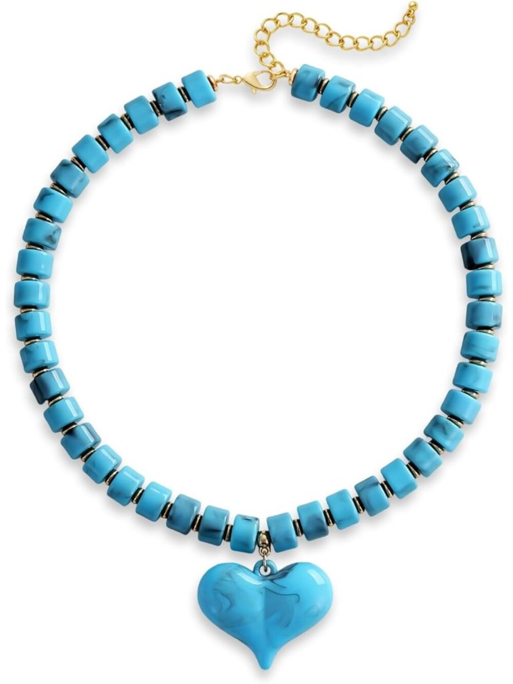 Women's Turquiso Acrylic Beaded Choker Necklace Chunky Heart Pendant Jewelry